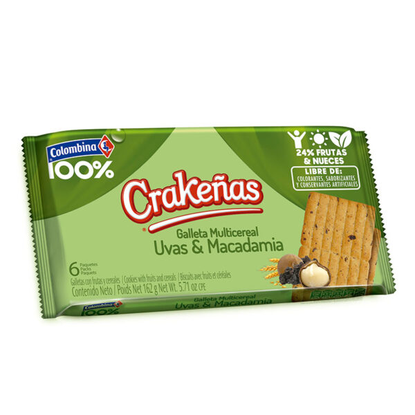 GALLETA CRAKENAS UVAS MACADAMIA 6 UDS