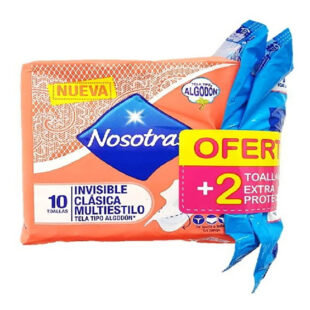 Toalla Nosotras Invisible Clásica Multiestilo 10 + 2 Toallas Oferta