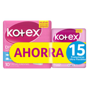 Toalla Kotex Ultra Tela 10 Unidades Ahorra 15 Kiss