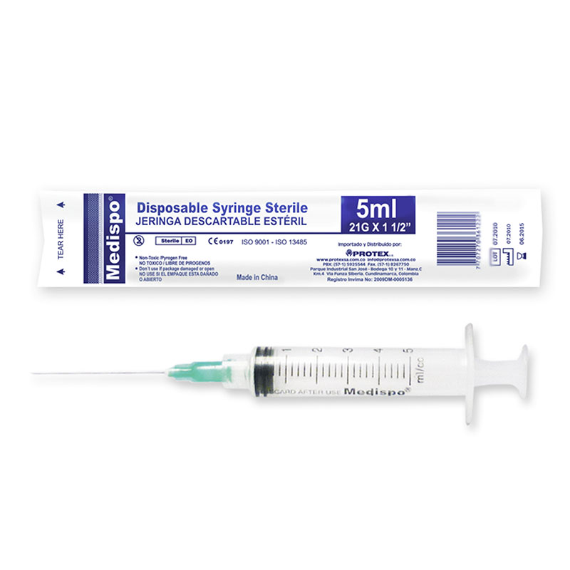 Jeringa Medispo 3P 5 Ml 21X1.1/2 100 Uds