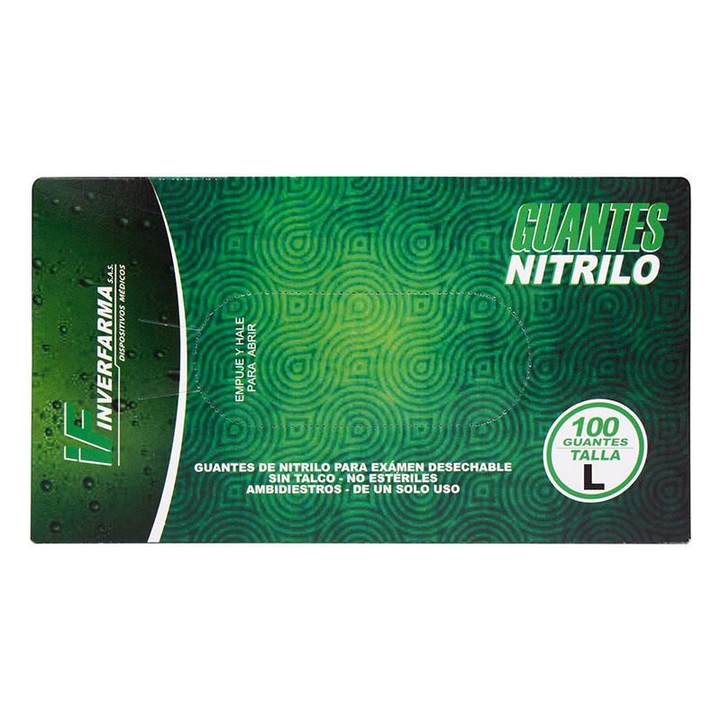 Guante De Nitrilo Verde L 100 Uds Inve. - Imagen 2